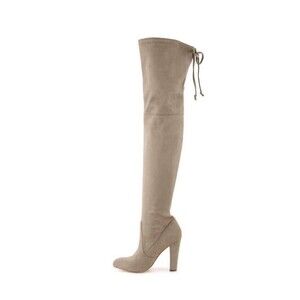 Express Over The Knee High Heel Boots Tan Beige Faux Suede Size 9 NWT’s (Flaws)